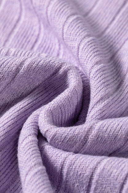 Solid Ribbed Knit Round Neck Long Sleeve Top