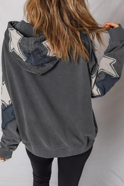 Star Patchwork Mineral Wash Kangaroo Pocket Hoodie