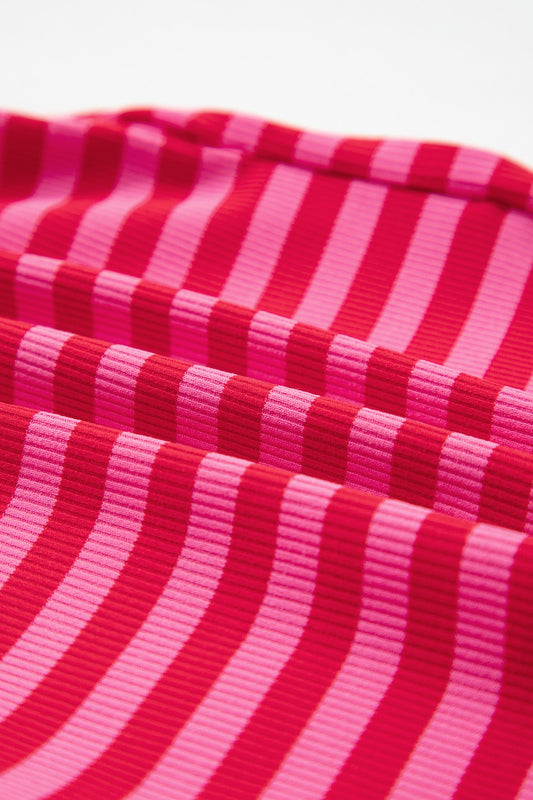 Stripe Contrast Elastic Waist Ribbed Shorts