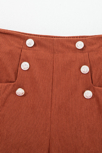 Sienna Button Decor Scalloped Edge High Waist Corduroy Shorts