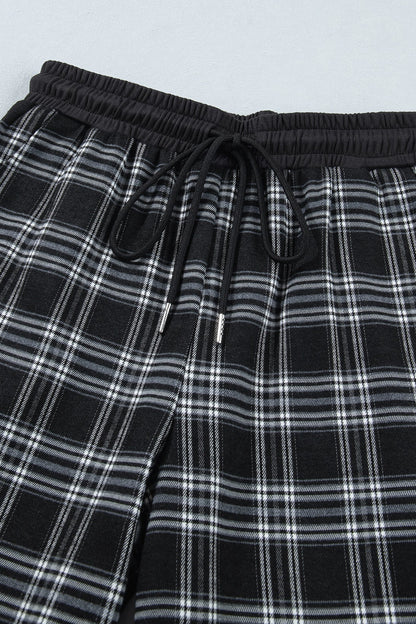 Plaid Frenchy Waist Wide Leg Pants