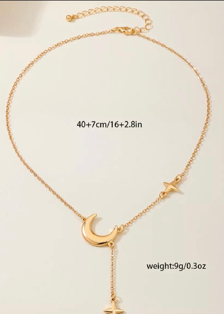 18K Gold-Plated Moon and Star Gold Chain Necklace