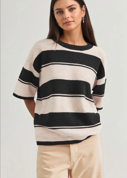 Multi Striped Half Sleeve Sweater