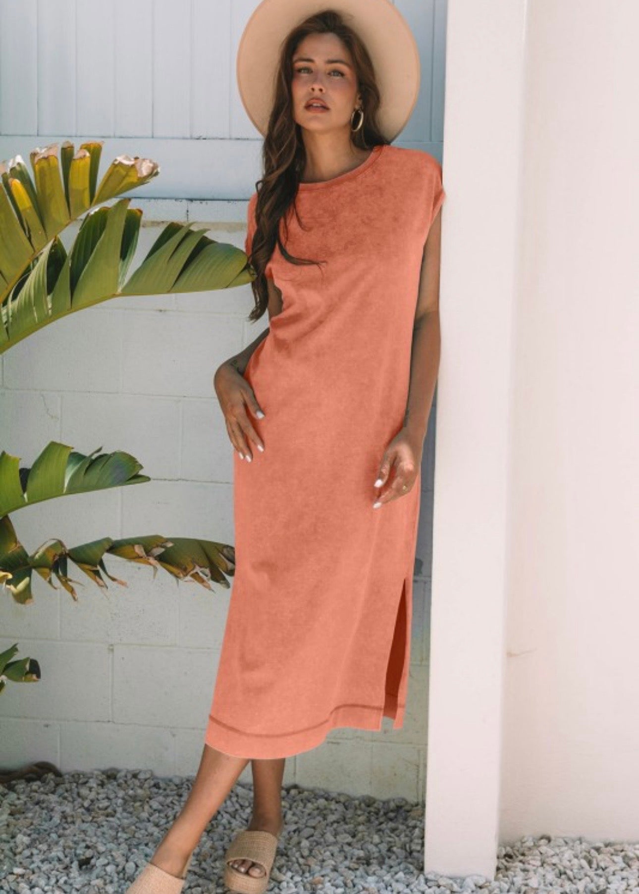 Cotton Side Split Cap Sleeve T-Shirt Dress