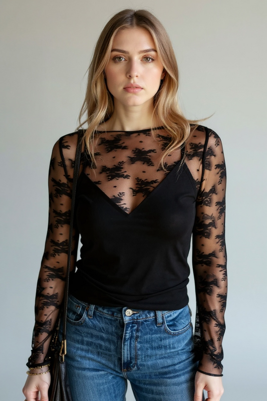 Lace Mesh Crochet Long Sleeve Blouse Poet Street Boutique