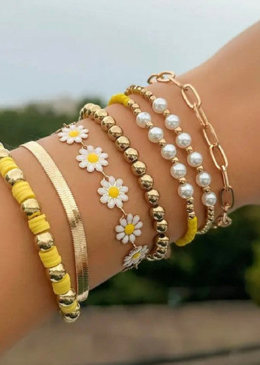 7 Piece Gold Floral Bracelet Set Poet Street Boutique