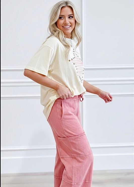 Star Print Studded Detail Cotton Jersey Tee