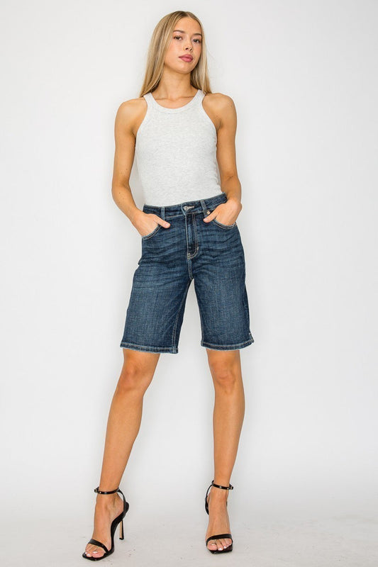 Artemis Vintage Celeste Dark Wash High Rise Bermuda Jeans