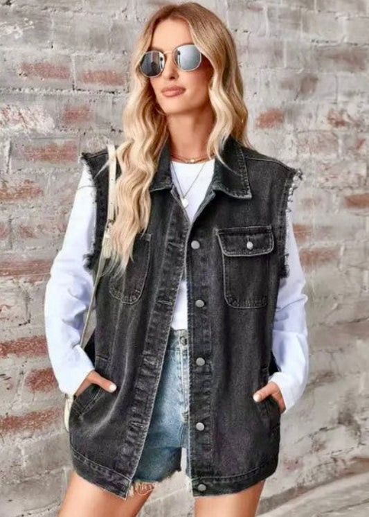 Miss Sparkling Sleeveless Denim Jacket Miss Sparkling