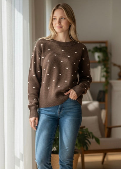 Dotted Ribbed Edge Crewneck Sweater Poet Street Boutique