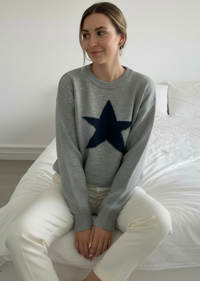Star-Patterned Dropped Shoulder Sweater