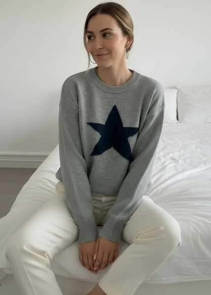 Star-Patterned Dropped Shoulder Sweater