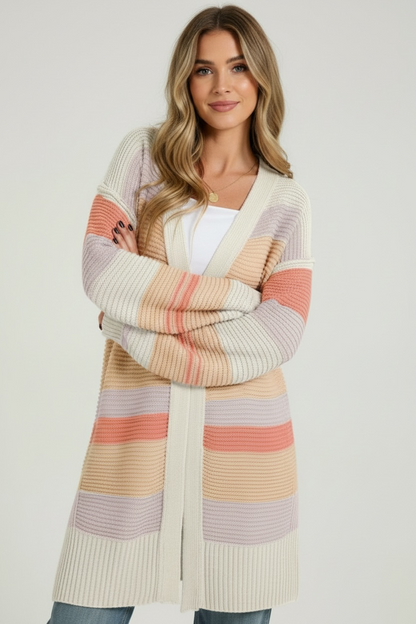 Color Block Striped Open Front Cardigan