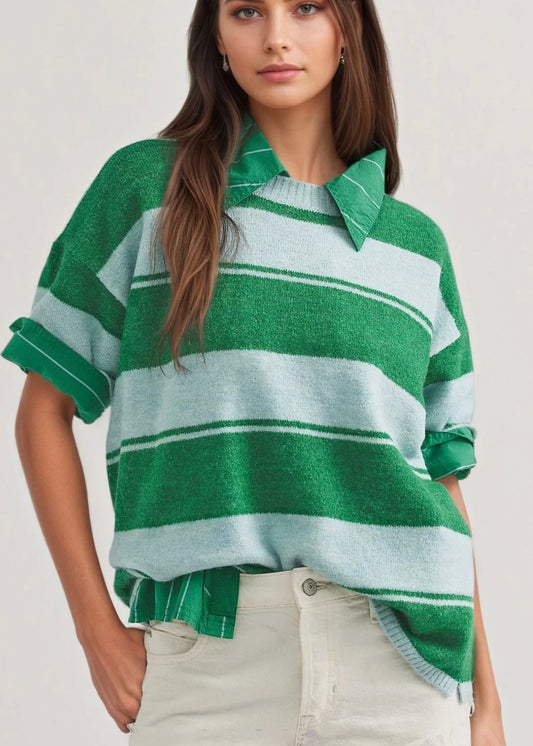 Multi Striped Half Sleeve Sweater