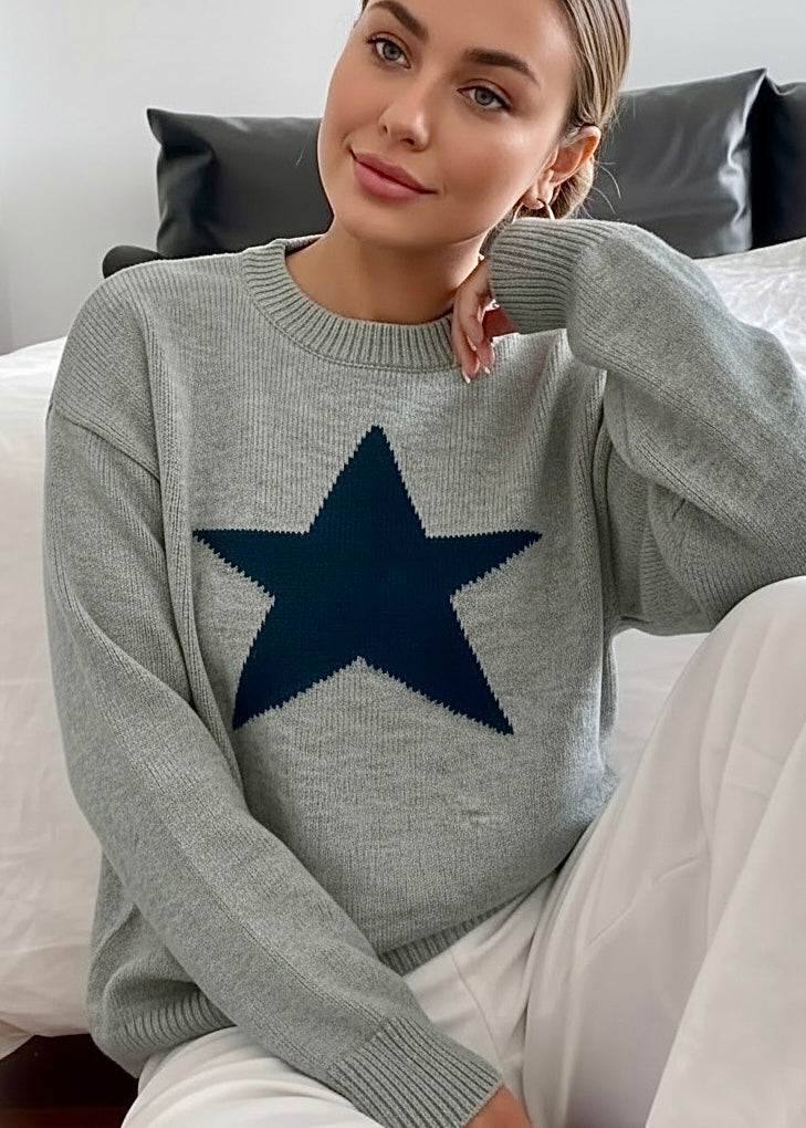 Star-Patterned Dropped Shoulder Sweater