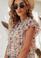 Red Boho Floral Frilled Button Neck Ruffle Blouse EG fashion