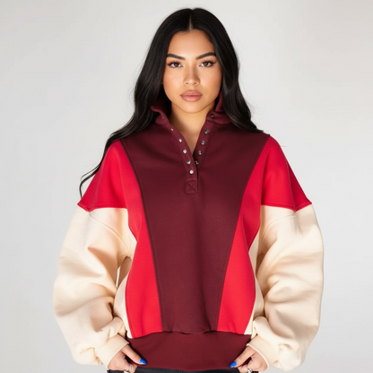 Color-Block Snap-Button Oversized Sweatshirt