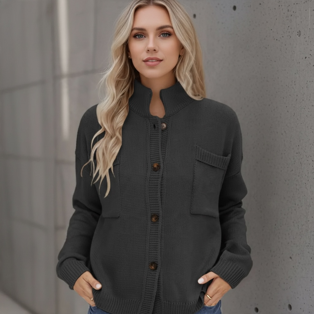 Button Up Collared Long Sleeve Cardigan