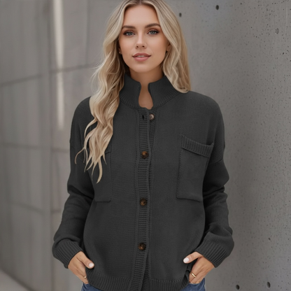 Button Up Collared Long Sleeve Cardigan