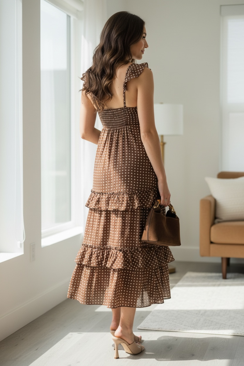 Polka Dot Backless Ruffle Tiered Maxi Dress JUNIPER BLVD