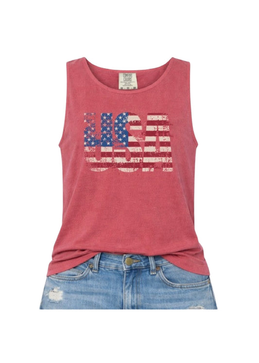 Cotton Distressed USA American Flag Tank Top