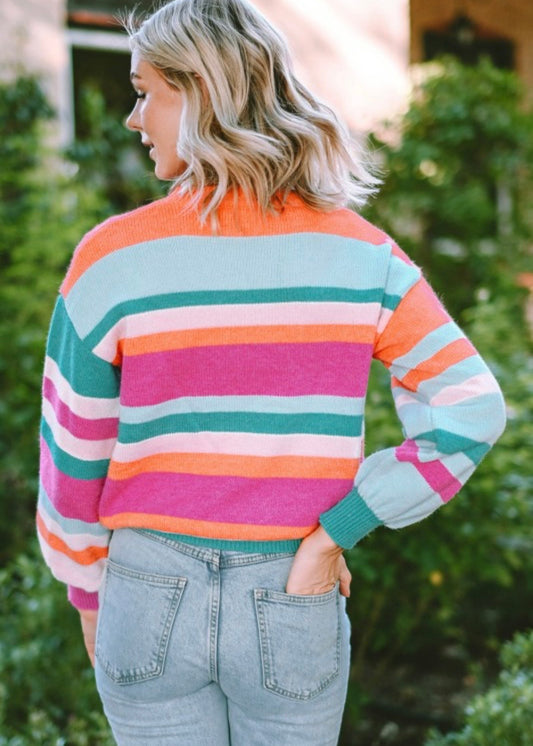 Sherbet Striped Drop Shoulder Sweater