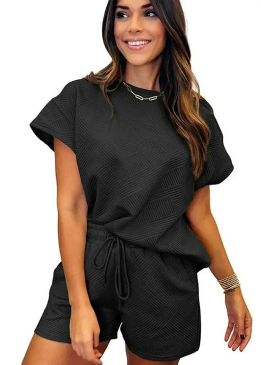 Textured Drawstring Shorts Set Miss Sparkling