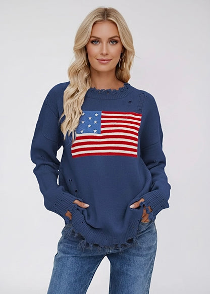 Distressed American Flag Graphic Sweater