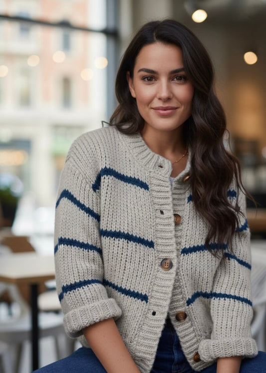 Striped Knit Button Up Cardigan Miss Sparkling