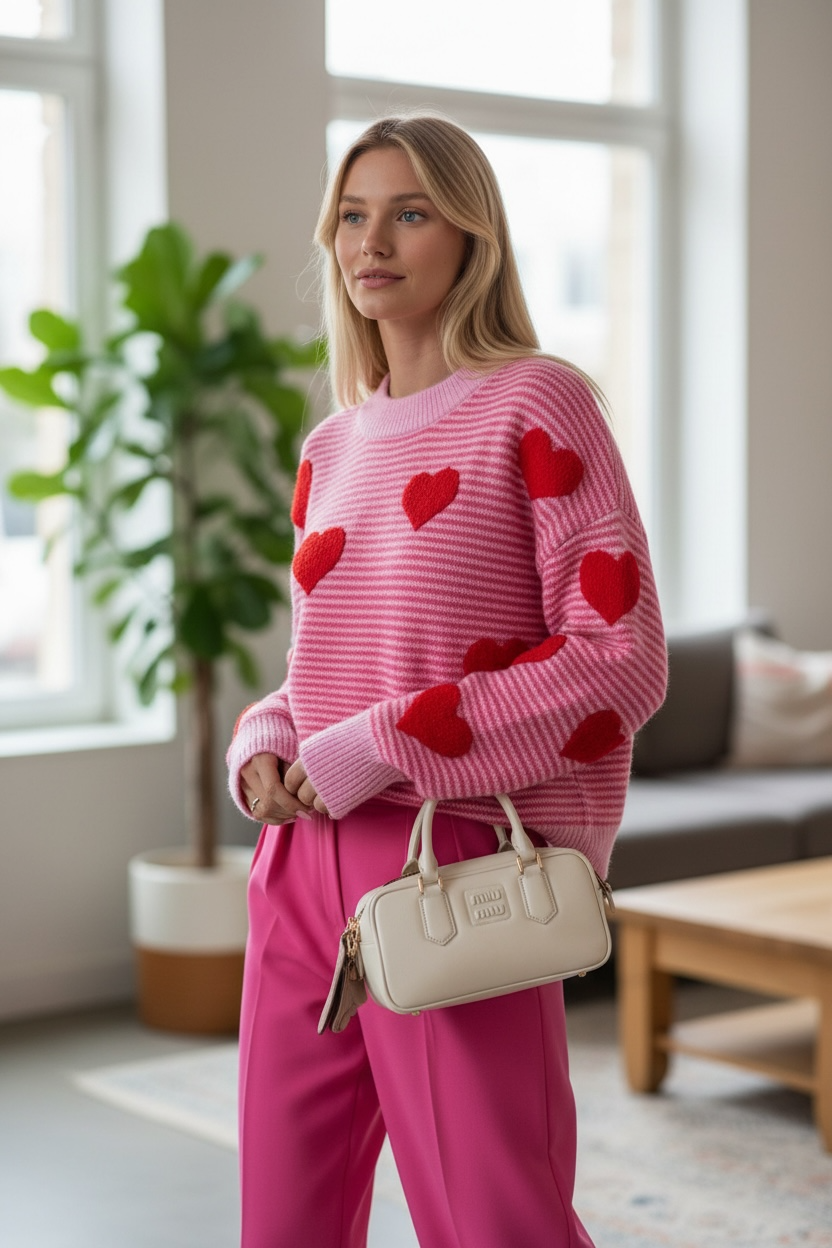 Viral Valentine Heart Stripe Sweater