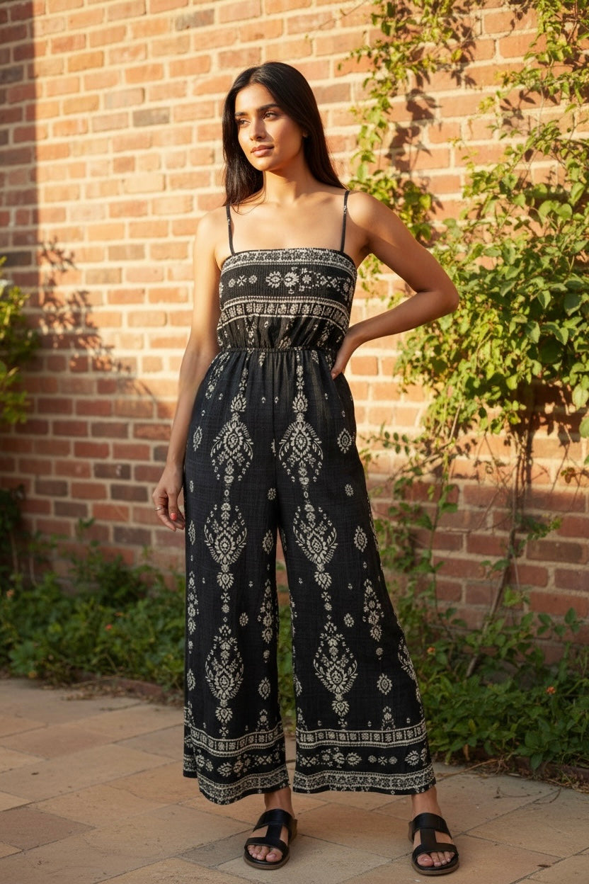 Boho Spaghetti Straps Elastic Waist Jumpsuit JUNIPER BLVD