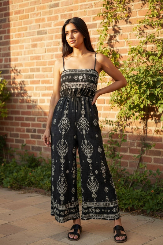 Boho Spaghetti Straps Elastic Waist Jumpsuit JUNIPER BLVD
