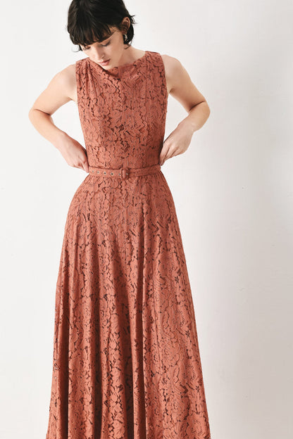 Rust True Romance Woven Lace Midi Dress