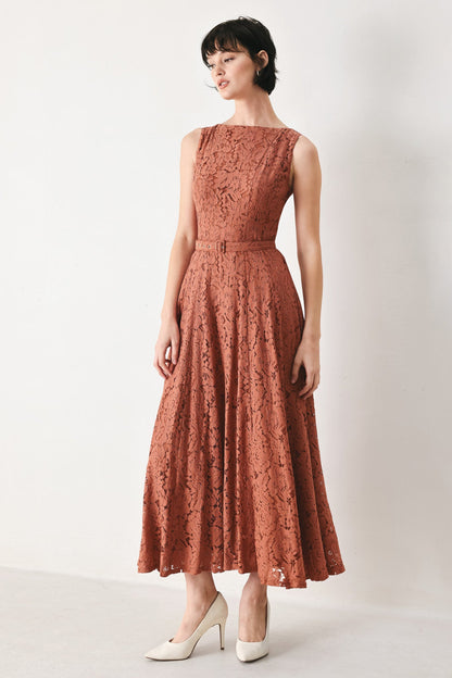Rust True Romance Woven Lace Midi Dress