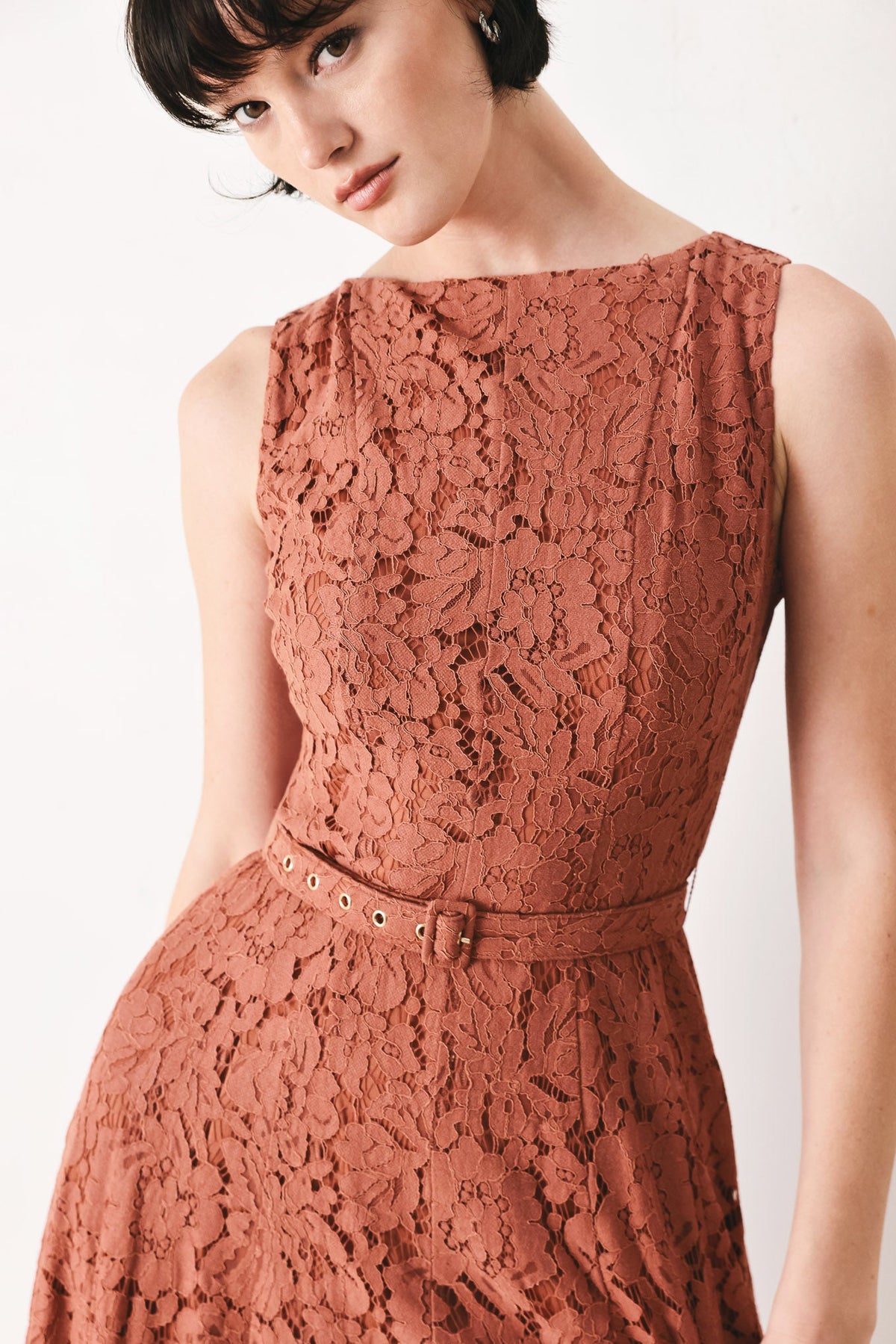 Rust True Romance Woven Lace Midi Dress