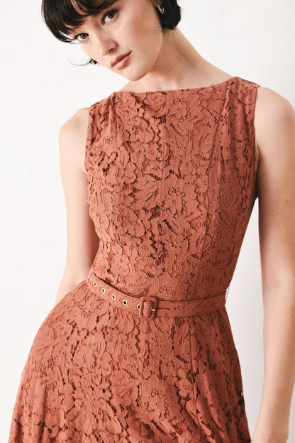Rust True Romance Woven Lace Midi Dress