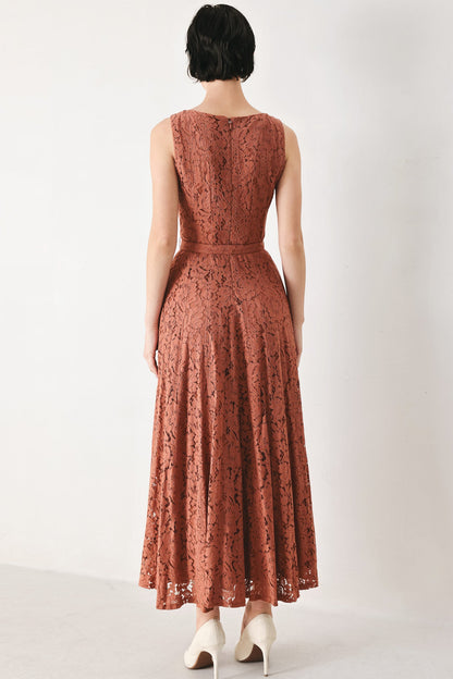 Rust True Romance Woven Lace Midi Dress