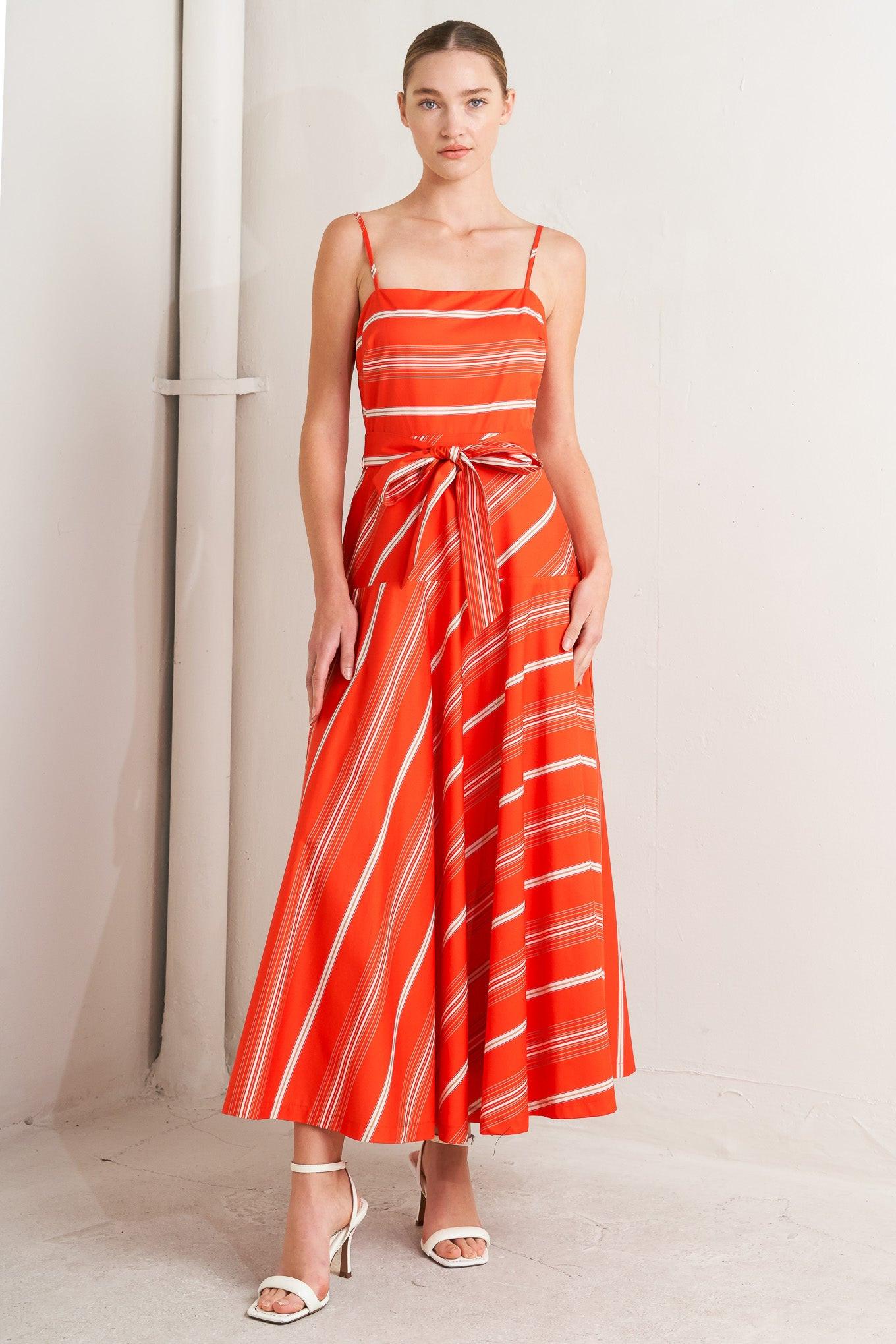 Cotton Sweet Escape Stripe Woven Midi Dress