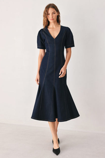 Flying Tomato After Dark Denim Midi Dress