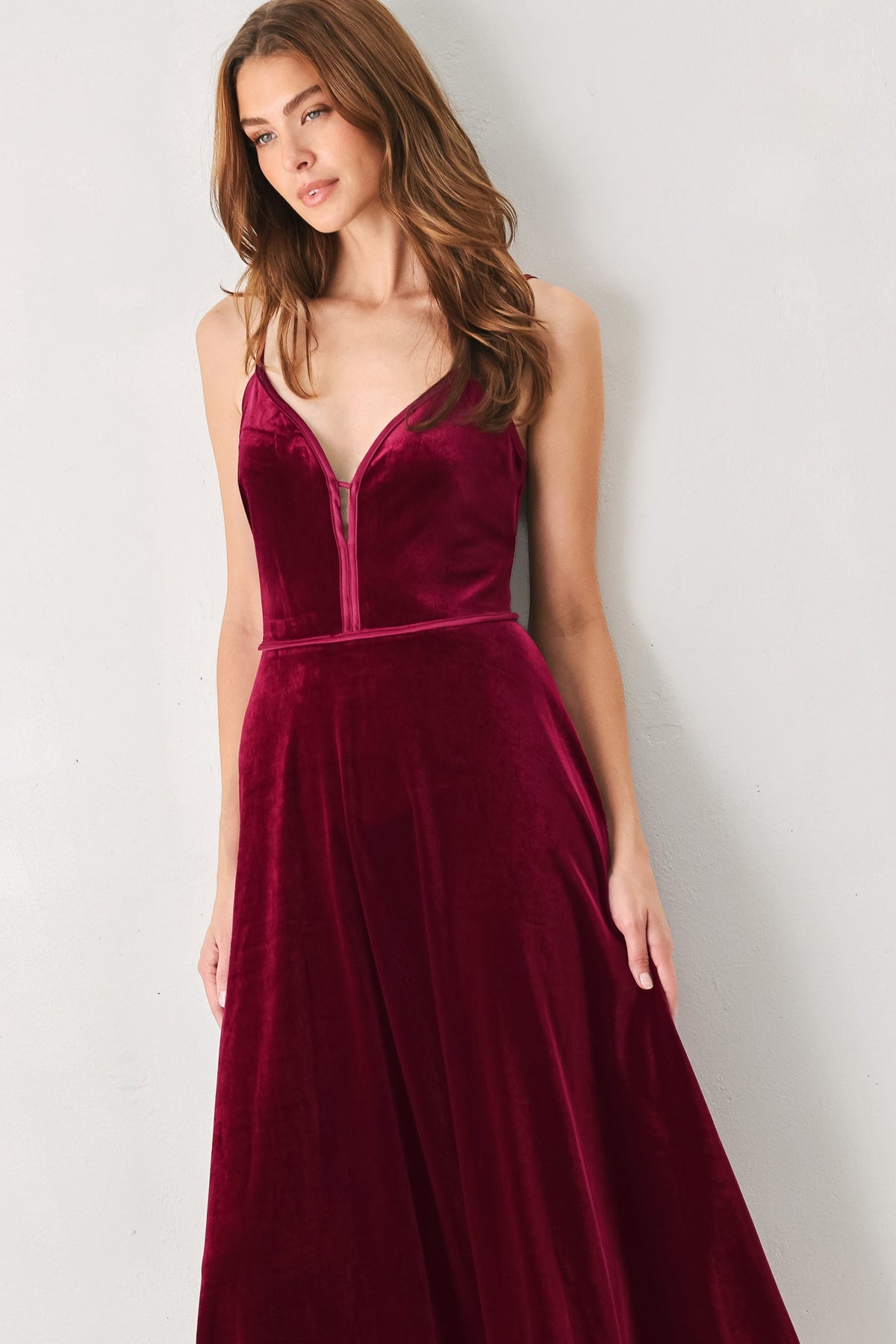 Burgundy Kiss Velvet Keyhole Midi Dress