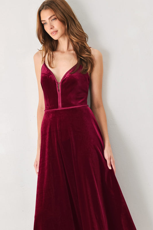Burgundy Kiss Velvet Keyhole Midi Dress