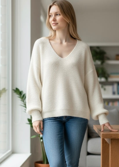 Miss Sparkling Bright Ribbed V-neck Sweater Miss Sparkling