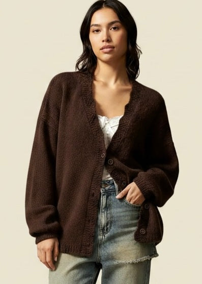 V-Neck Button-Down Knit Cardigan