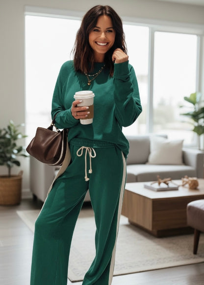 Solid Varsity Stripe Top and  Pants Set