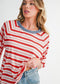 Red Striped Raglan Sleeve Contrast Neck T-Shirt EG fashion