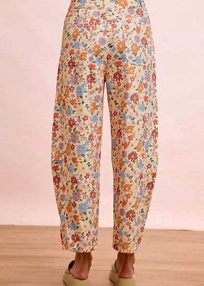 BiBi Washed Floral Printed Twill Barrel Pants