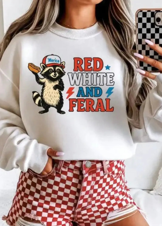 Red White and Feral Graphic Sweatshirt Poet Street Boutique