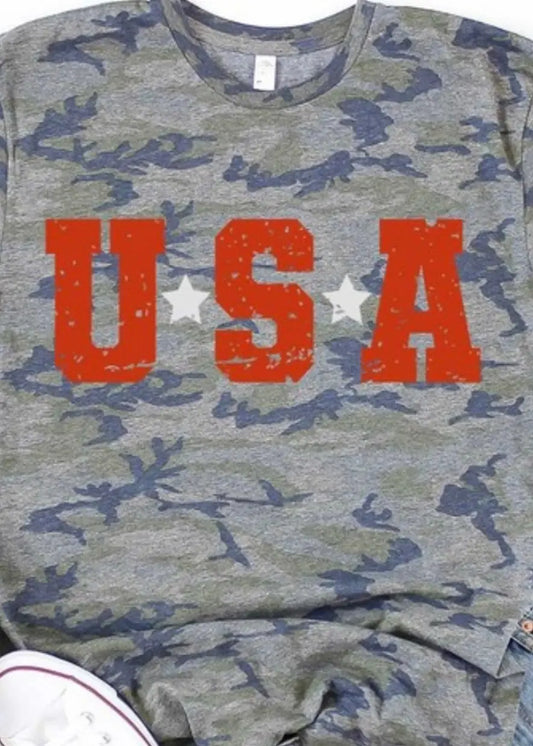 USA with Silver Stars Graphic Tee Camo Poet Street Boutique