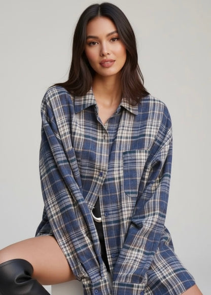 Blue Plaid Button-Down Shirt