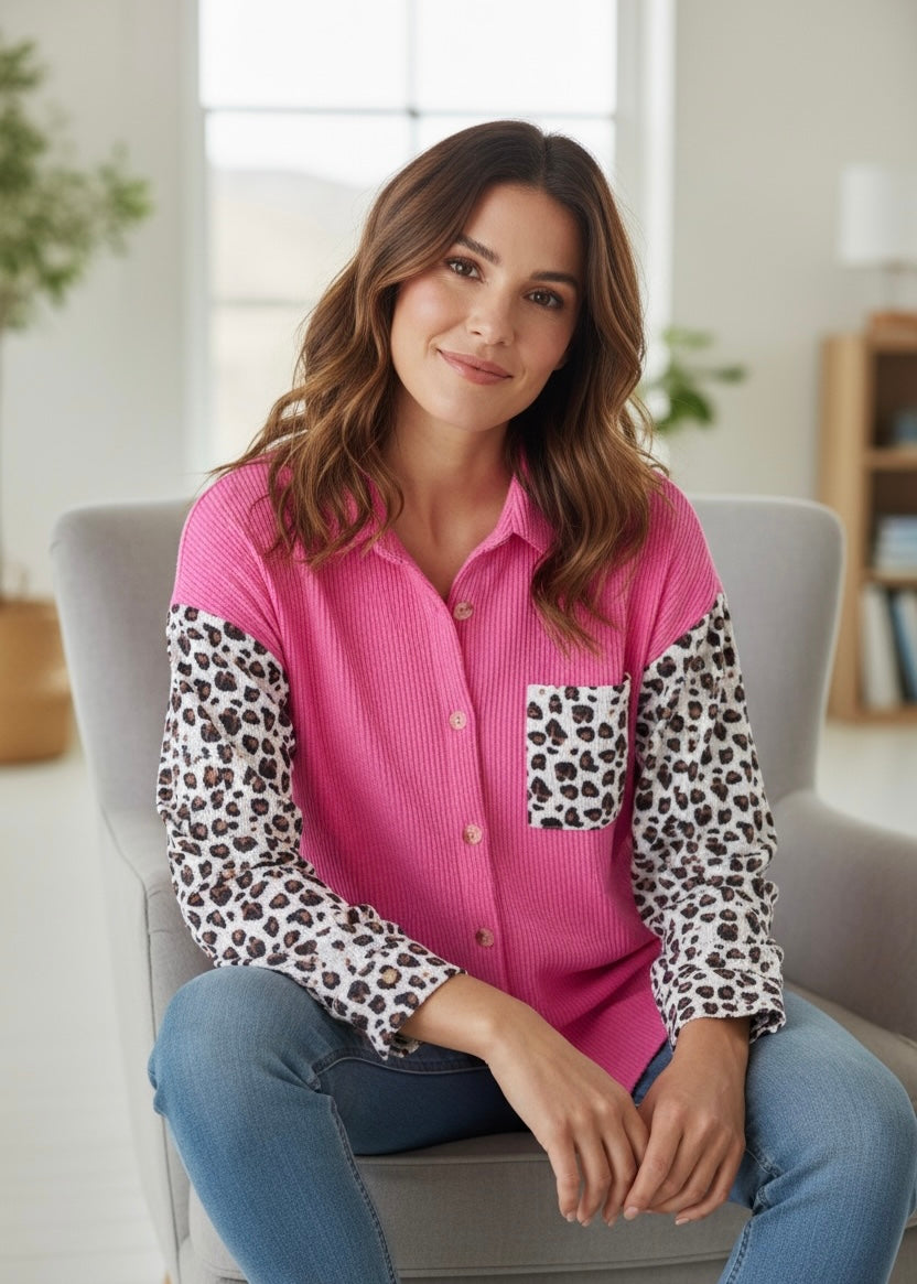 Western Leopard Corded Knit Patchwork Shacket Poet Street Boutique